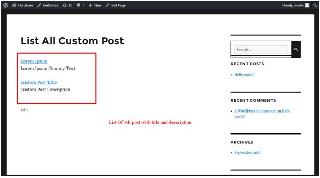 added in admin inside the new created custom posts.