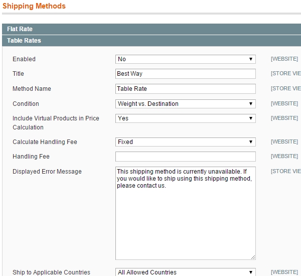 Shipping Methods