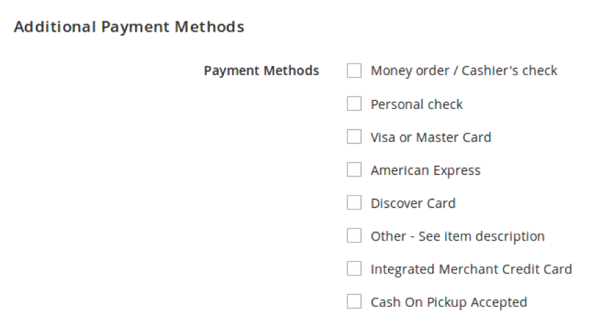 Additional Payment Methods