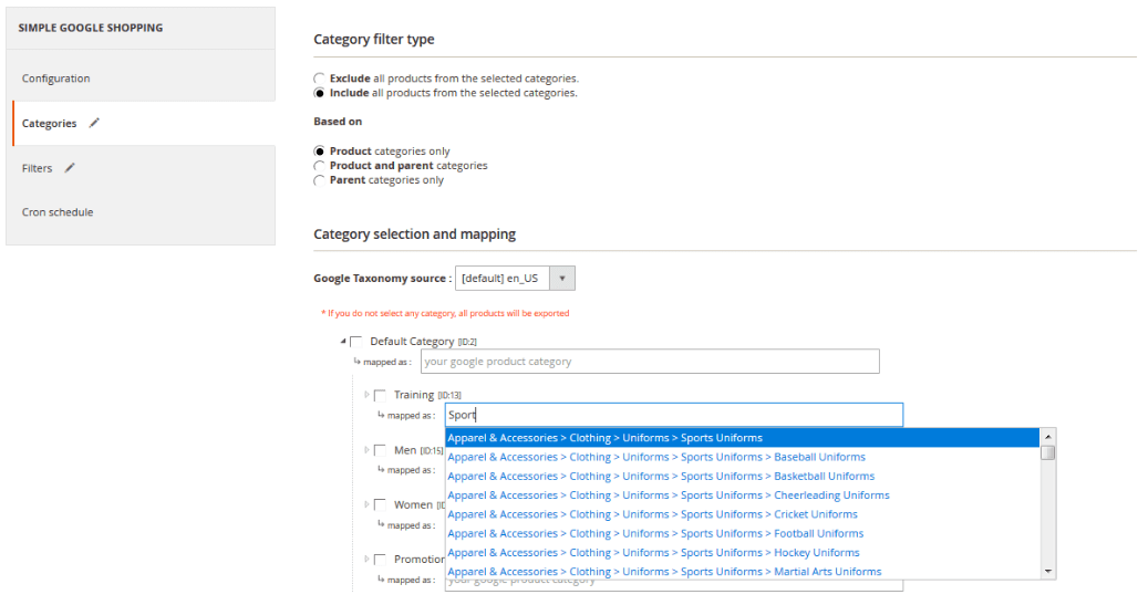 Categories - Google Shopping Feed Magento-2