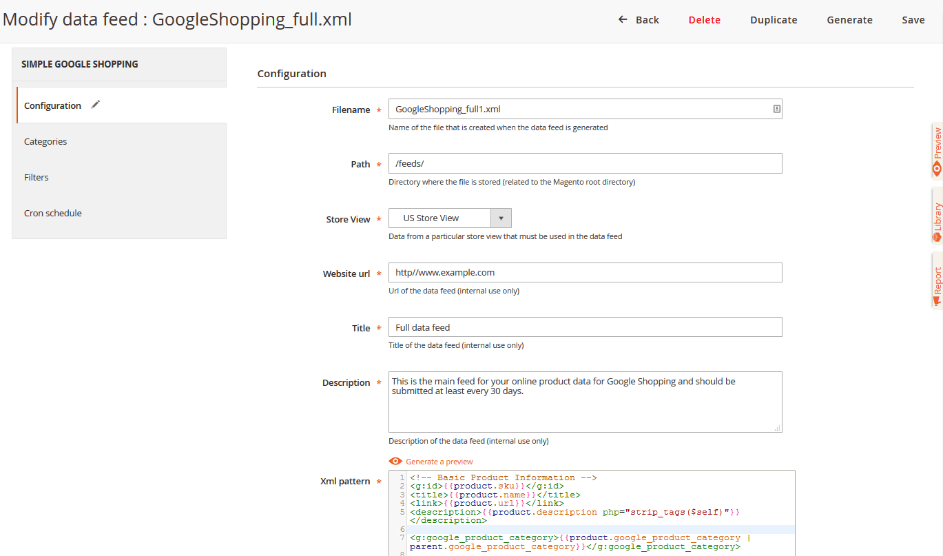 Configuration Google shopping feed magento-2