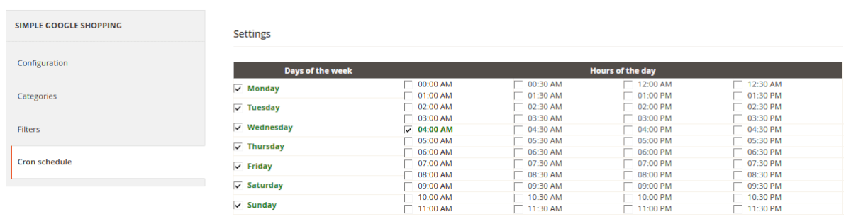 Cron Schedule - Google Shopping Feed magento-2