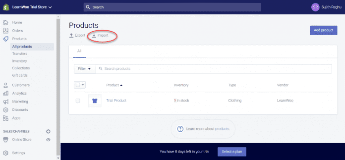 import products directly to shopify