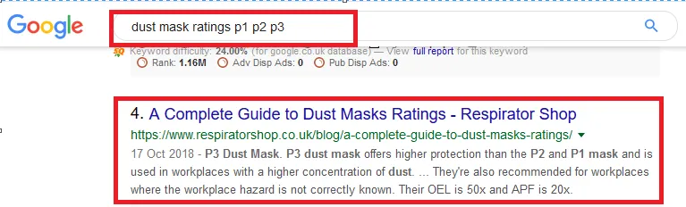 Respirator Shop SERP result