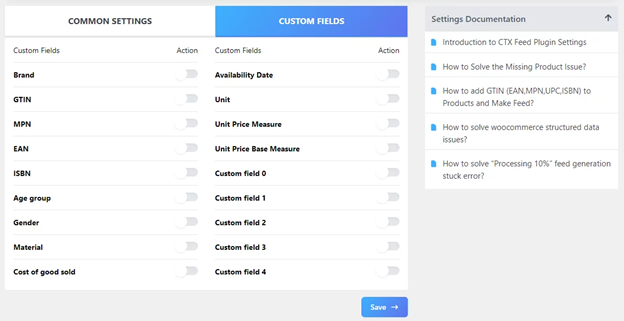 Product feed setup