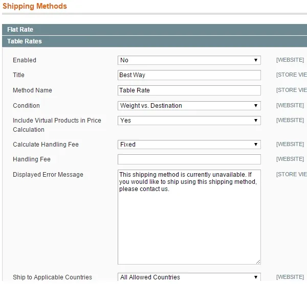 Shipping Methods
