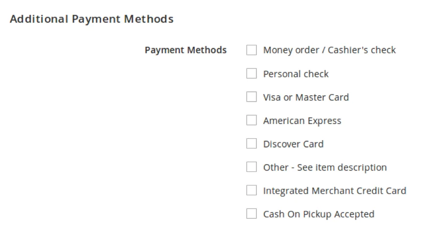 Additional Payment Methods